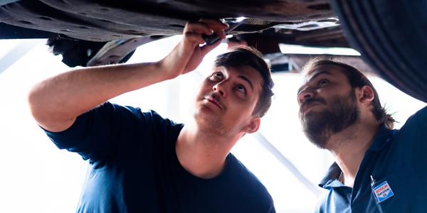 Das Serviceteam untersucht einen Wagen